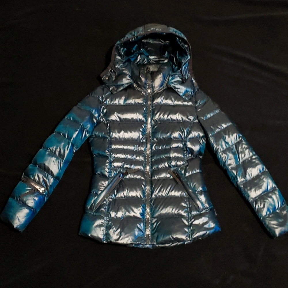 Andrew Marc puffer metallic teal beautiful color size xs.